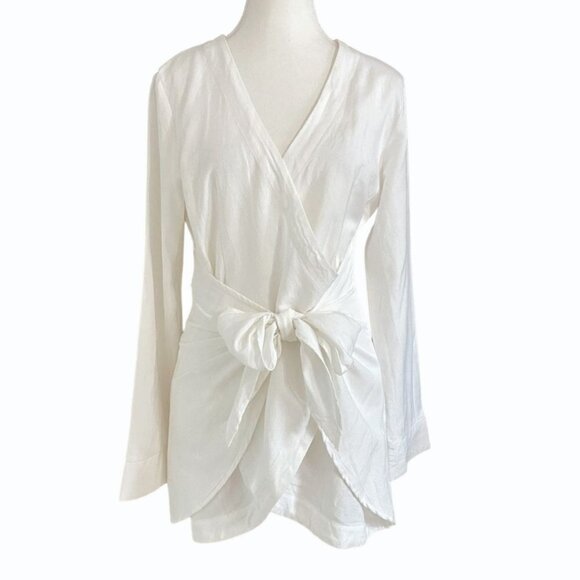 NWT RHYTHM LIVIN WHITE LONG SLEEVE TIE FRONT TUNIC - S - Picture 1 of 11
